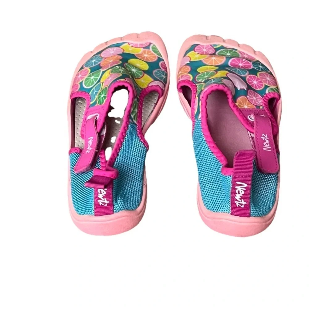 Newtz Girls Water Shoes Size 4/5 | Pink Fruit Print Beach Swim Slip-On Flats